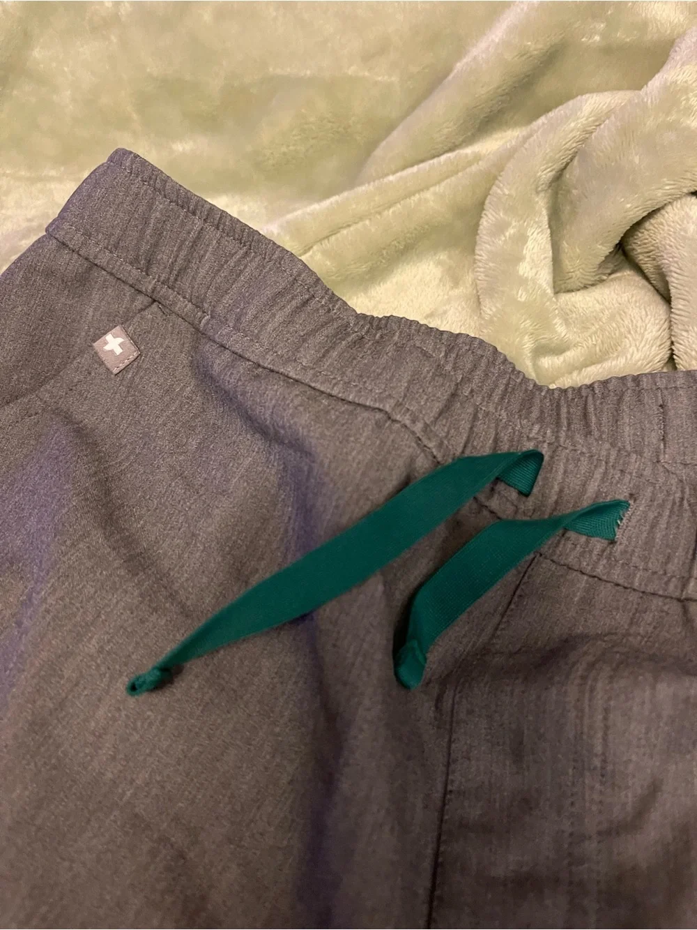 Figs Men's Gray Jogger Pants with Green Drawstring